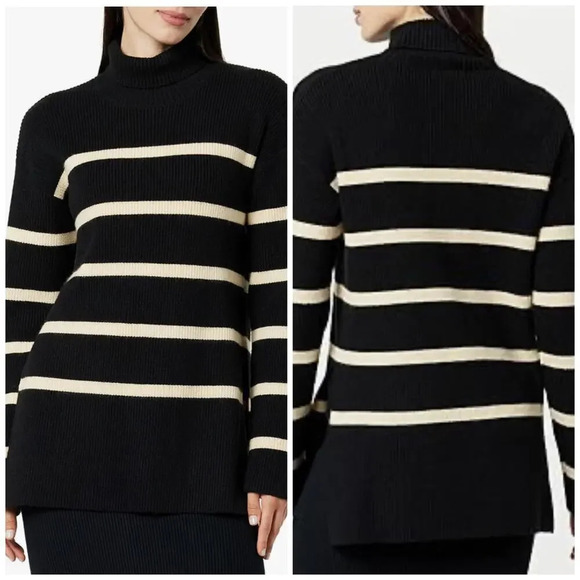 The Drop Camille Stripped Drop Shoulder Turtleneck Sweater Size XL - Picture 1 of 6